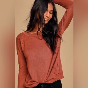 Lulus Pointelle Me More Rust Orange Knit Sweater, size XS